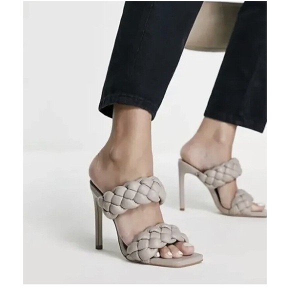 Steve Madden Kenley Heels Womens Sz 6M Open Toe Pump Braided Strap Taupe NWOB - Picture 1 of 8